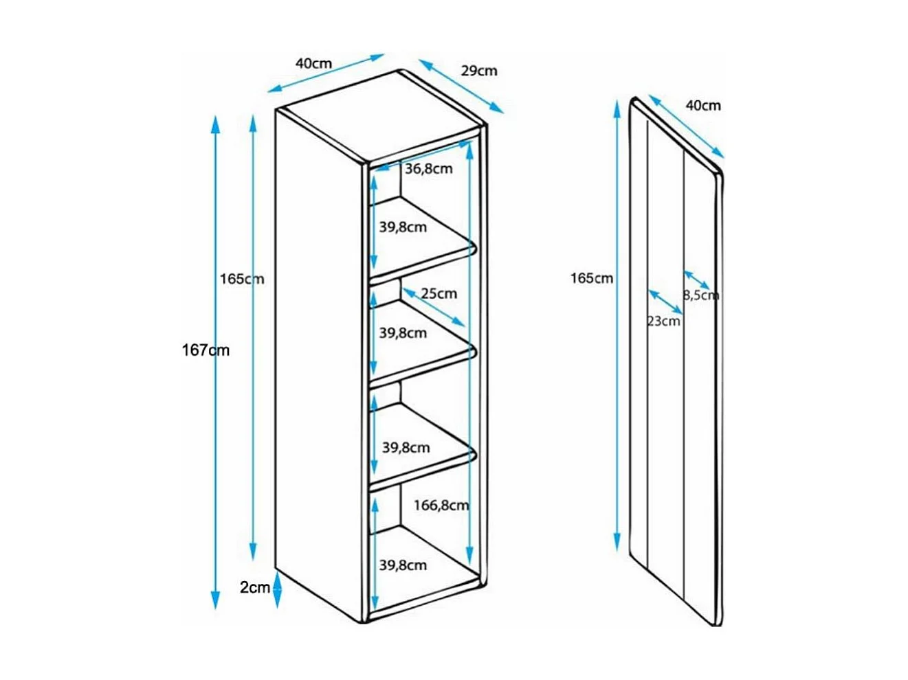 Vitrina para Salón comedor en Blanco con LED 40x29x167cm Luke V5
