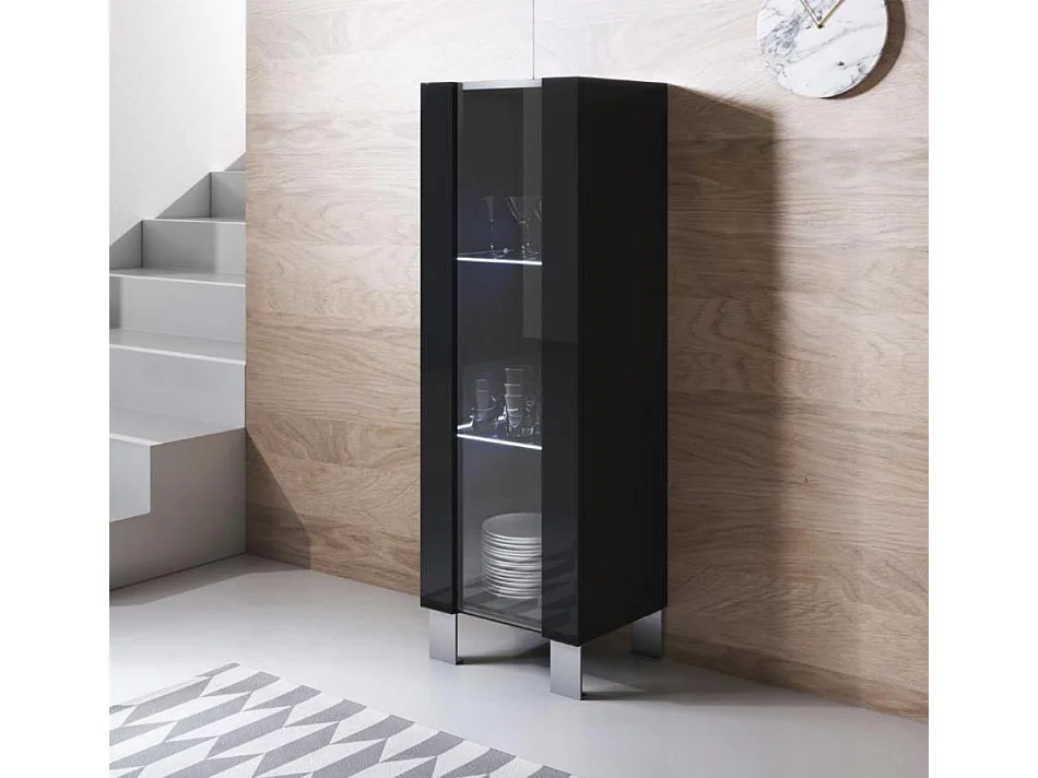 Vitrina para Salón comedor en Negro con LED 40x29x138cm Luke V2