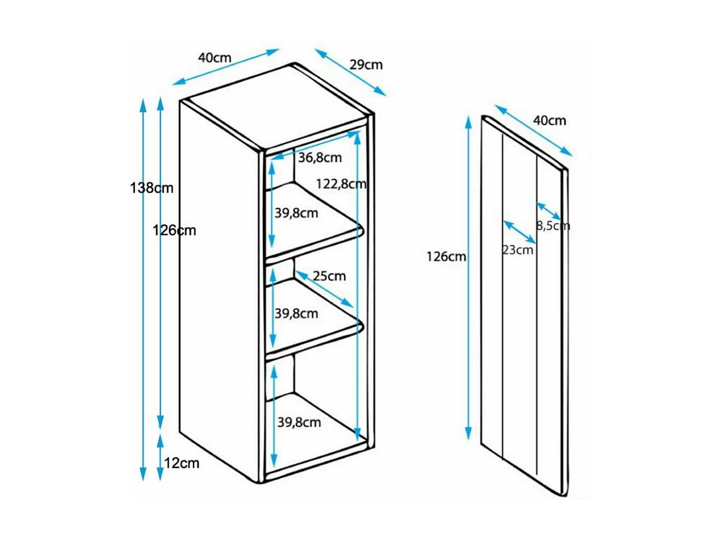 Vitrina para Salón comedor en Negro con LED 40x29x138cm Luke V2