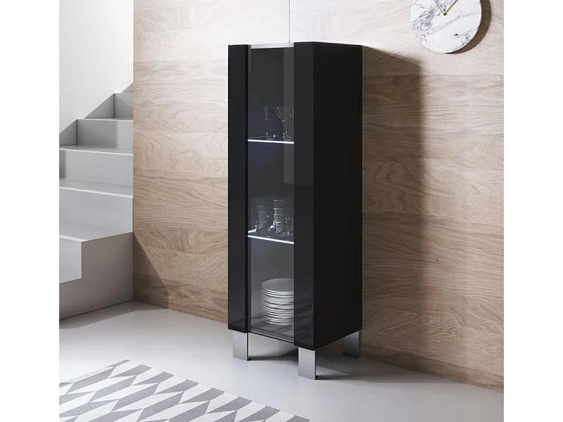 Vitrina para Salón comedor en Negro con LED 40x29x138cm Luke V2