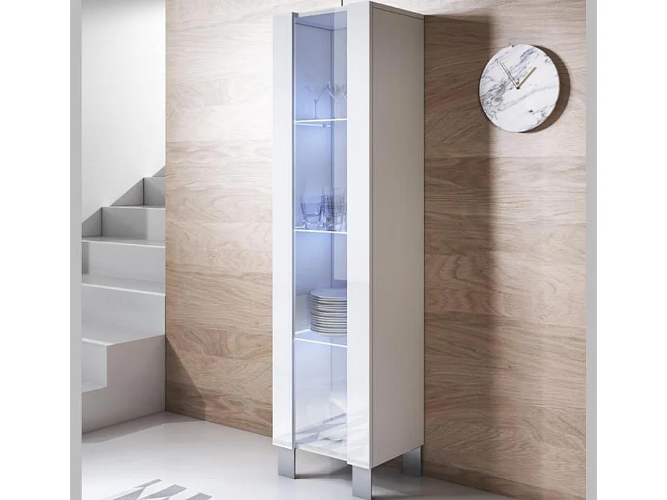 Vitrine pour Salon Salle à manger en Blanc avec LED 40x29x177cm Luke V5