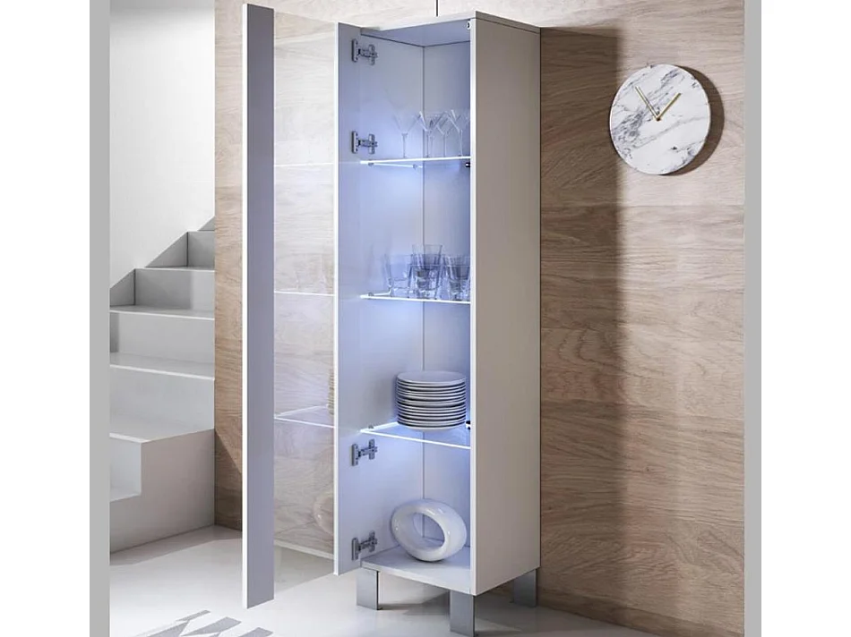 Vitrine pour Salon Salle à manger en Blanc avec LED 40x29x177cm Luke V5