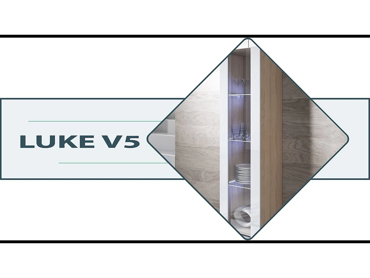 Vitrine pour Salon Salle à manger en Blanc avec LED 40x29x177cm Luke V5