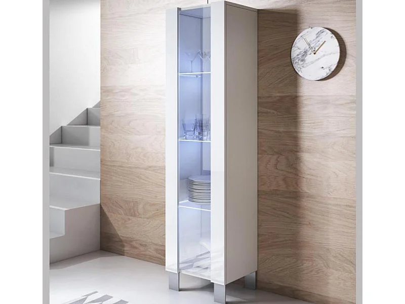 Vitrina para Salón comedor en Blanco con LED 40x29x177cm Luke V5