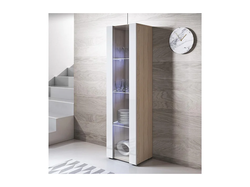 Vitrine pour Salon Salle à manger en Sonoma et Blanc avec LED 40x29x167cm Luke V5
