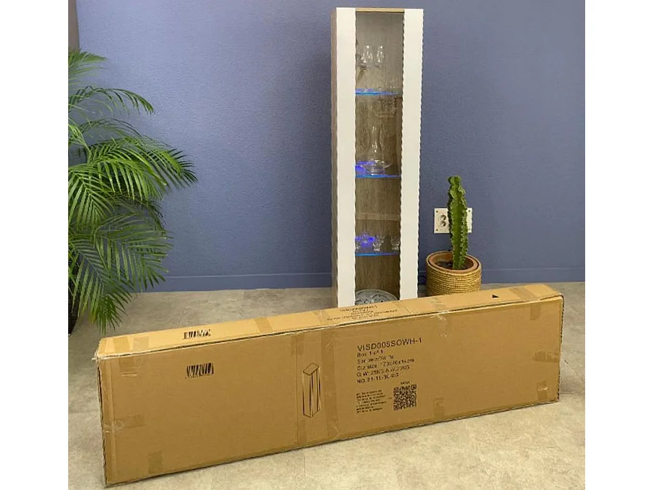 Vitrine pour Salon Salle à manger en Sonoma et Blanc avec LED 40x29x167cm Luke V5