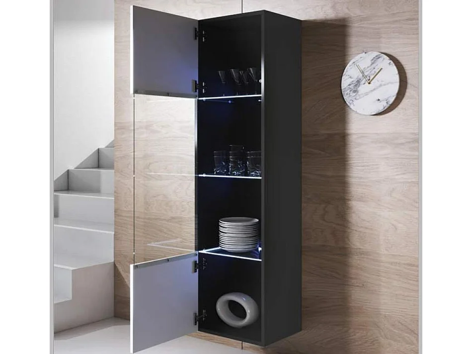 Vitrina para Salón comedor en Negro y Blanco con LED 40x29x165cm Luke V6