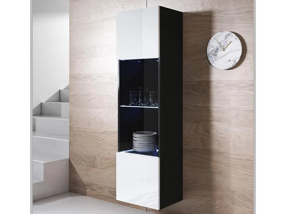 Vitrina para Salón comedor en Negro y Blanco con LED 40x29x165cm Luke V6