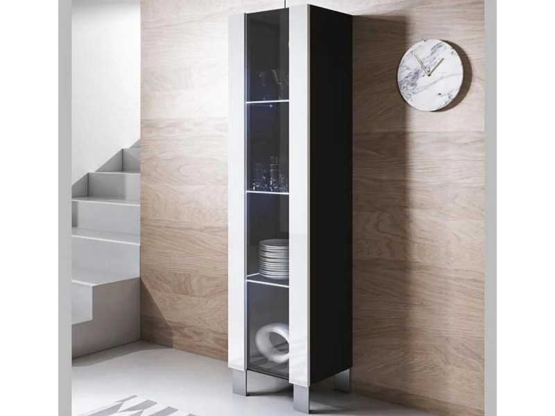 Vitrina para Salón comedor en Negro y Blanco con LED 40x29x177cm Luke V5