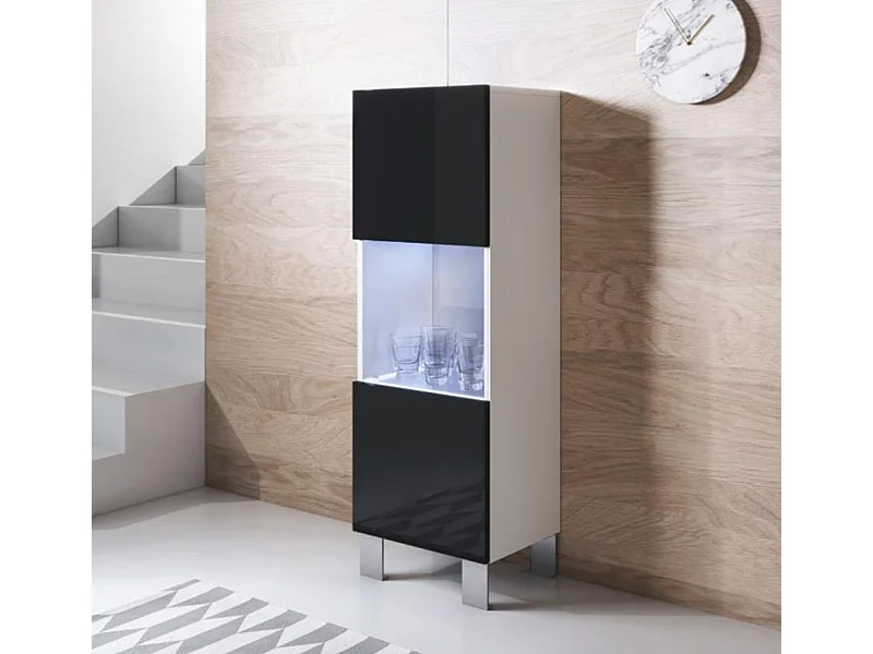 Vitrina para Salón comedor en Blanco y Negro con LED 40x29x138cm Luke V3