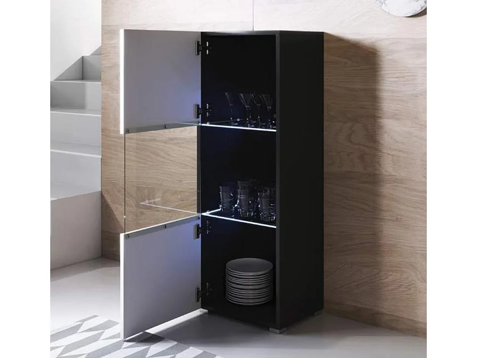Vitrine pour Salon Salle à manger en Noir et Blanc avec LED 40x29x128cm Luke V3