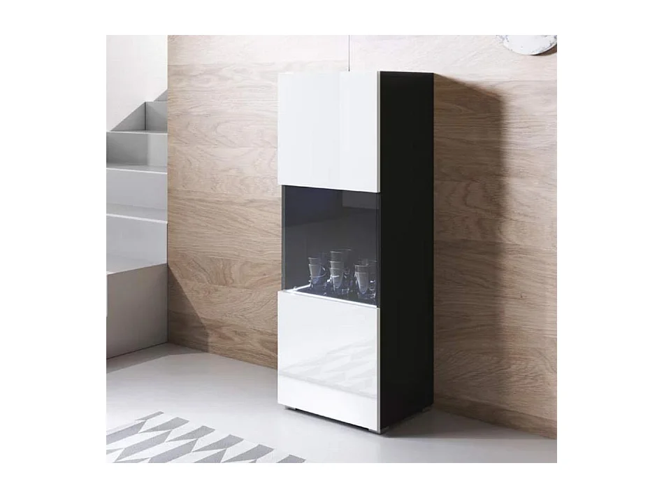 Vitrine pour Salon Salle à manger en Noir et Blanc avec LED 40x29x128cm Luke V3