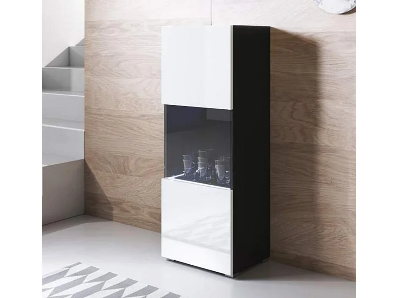 Vitrina para Salón comedor en Negro y Blanco con LED 40x29x128cm Luke V3
