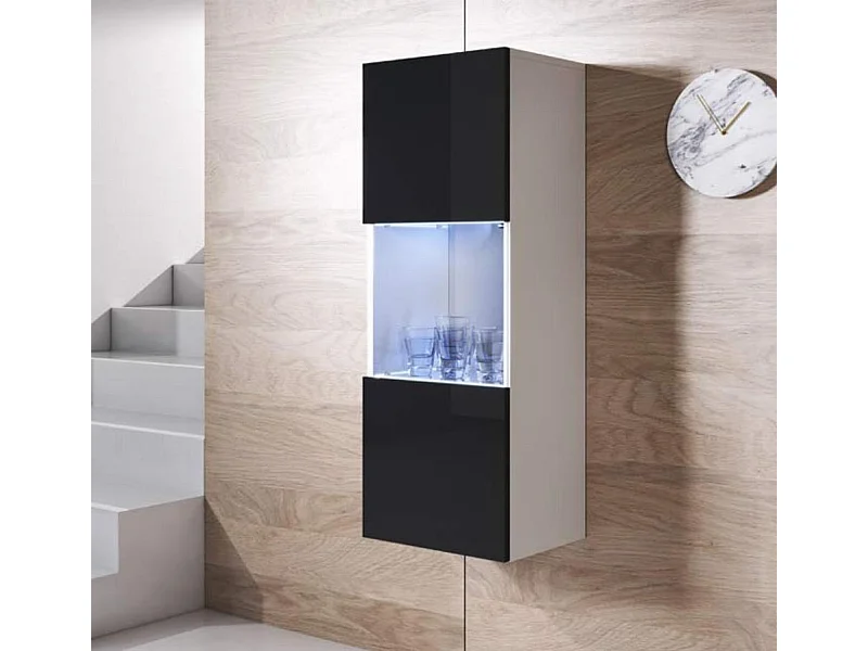 Vitrine pour Salon Salle à manger en Blanc et Noir avec LED 40x29x126cm Luke V3