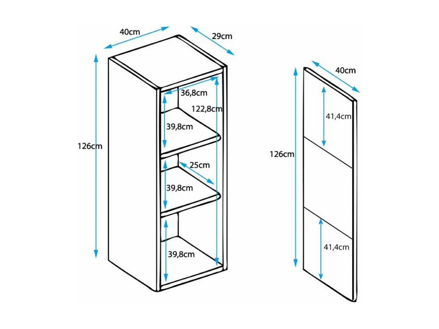 Vitrine pour Salon Salle à manger en Blanc et Noir avec LED 40x29x126cm Luke V3