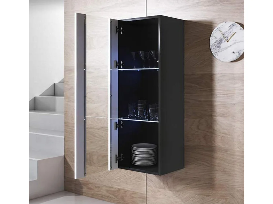 Vitrina para Salón comedor en Negro y Blanco con LED 40x29x126cm Luke V2