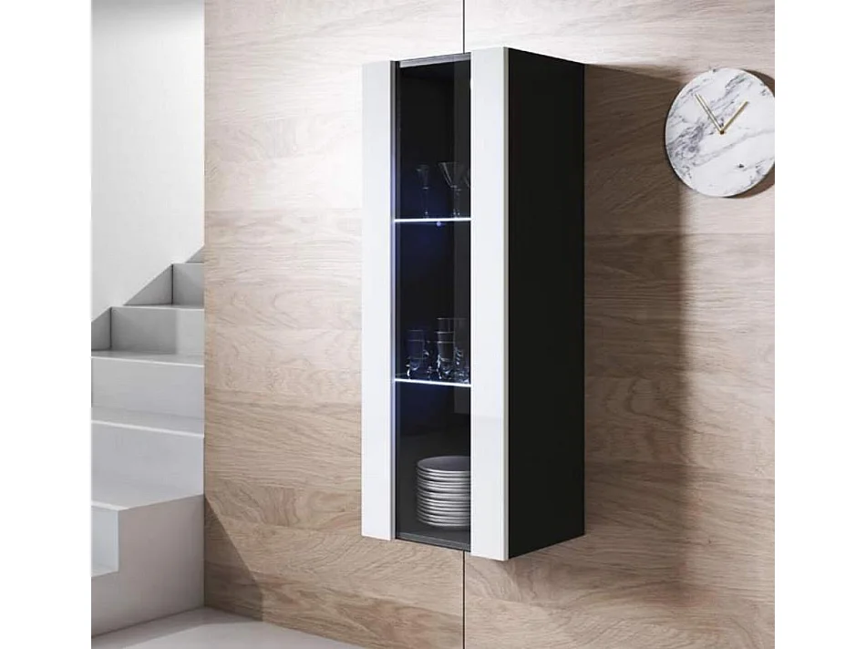Vitrine pour Salon Salle à manger en Noir et Blanc avec LED 40x29x126cm Luke V2