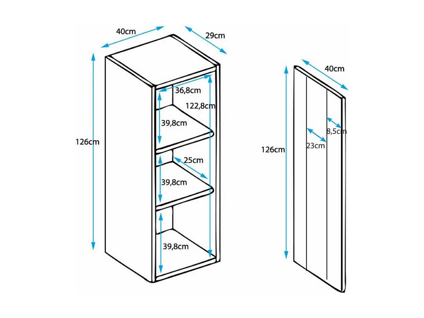 Vitrine pour Salon Salle à manger en Noir et Blanc avec LED 40x29x126cm Luke V2