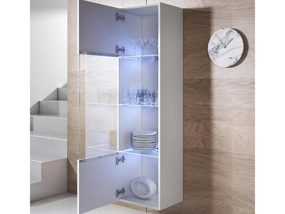 Vitrine pour Salon Salle à manger en Blanc avec LED 40x29x165cm Luke V6