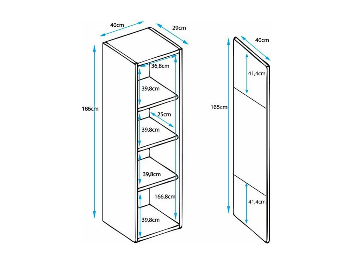 Vitrine pour Salon Salle à manger en Blanc avec LED 40x29x165cm Luke V6