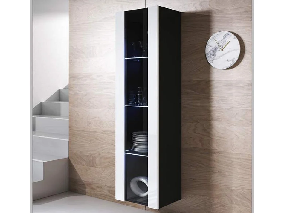 Vitrina para Salón comedor en Negro y Blanco con LED 40x29x165cm Luke V5