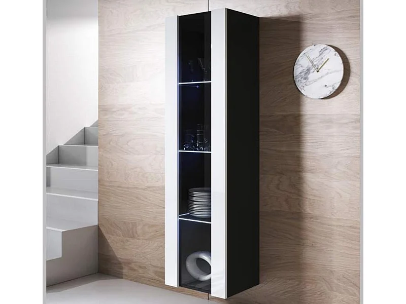 Vitrina para Salón comedor en Negro y Blanco con LED 40x29x165cm Luke V5