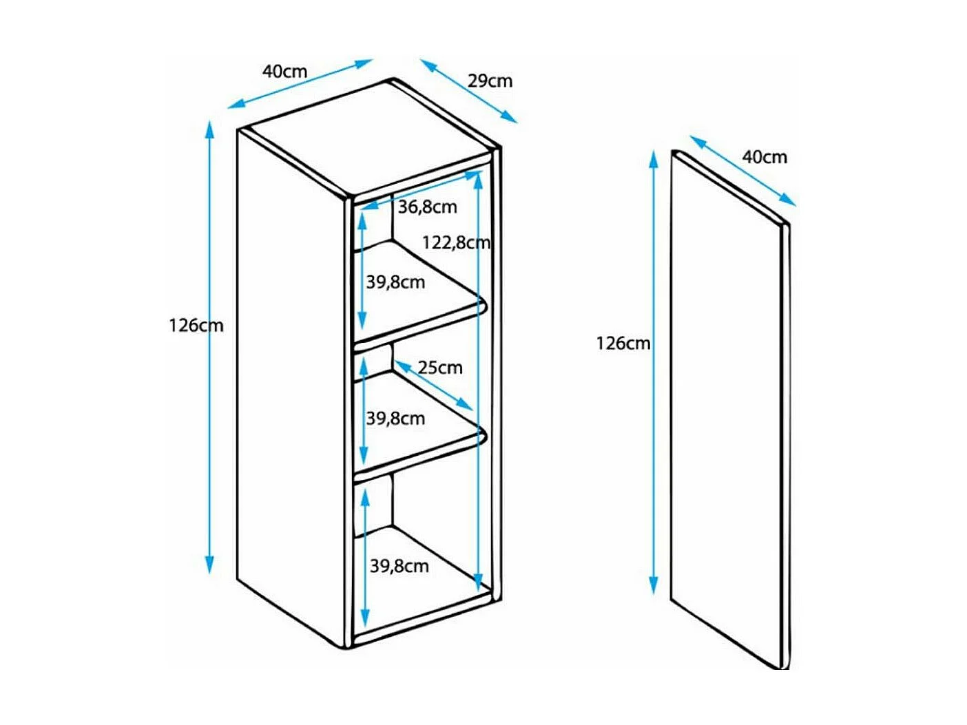 Vitrina para Salón comedor en Negro y Blanco 40x29x126cm Luke V1
