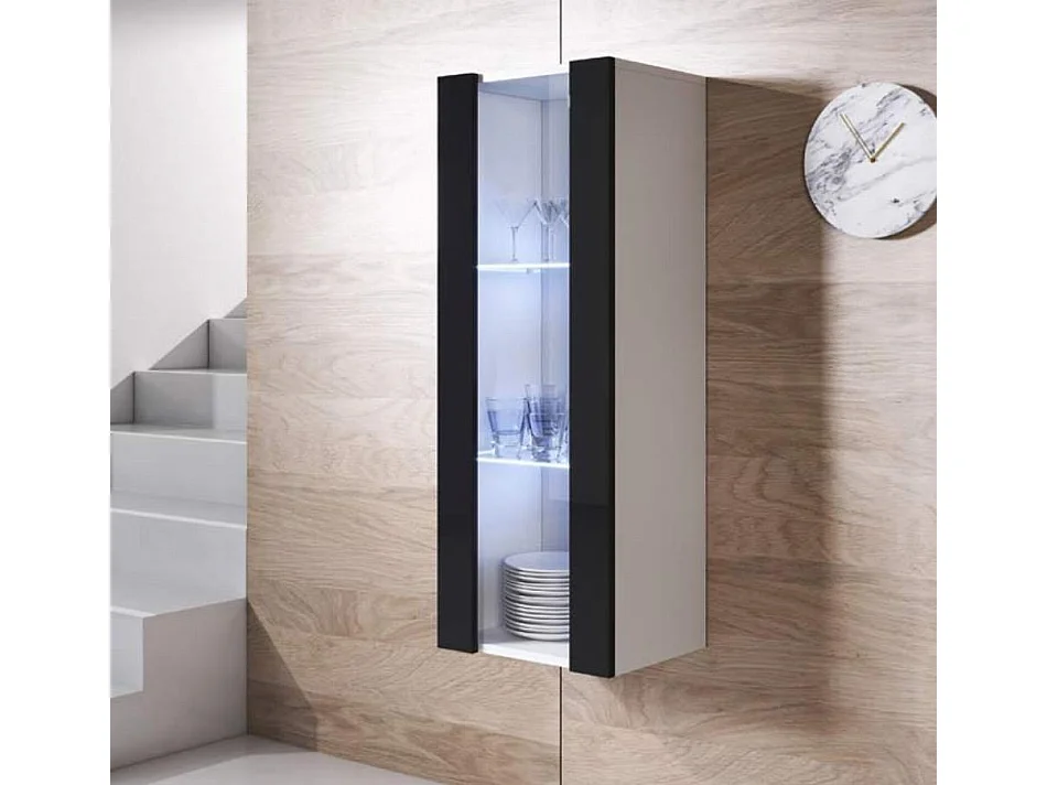 Vitrine pour Salon Salle à manger en Blanc et Noir avec LED 40x29x126cm Luke V2