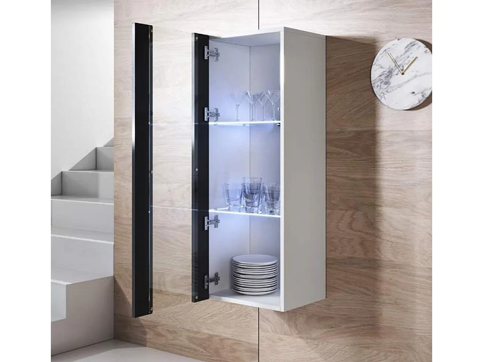 Vitrine pour Salon Salle à manger en Blanc et Noir avec LED 40x29x126cm Luke V2