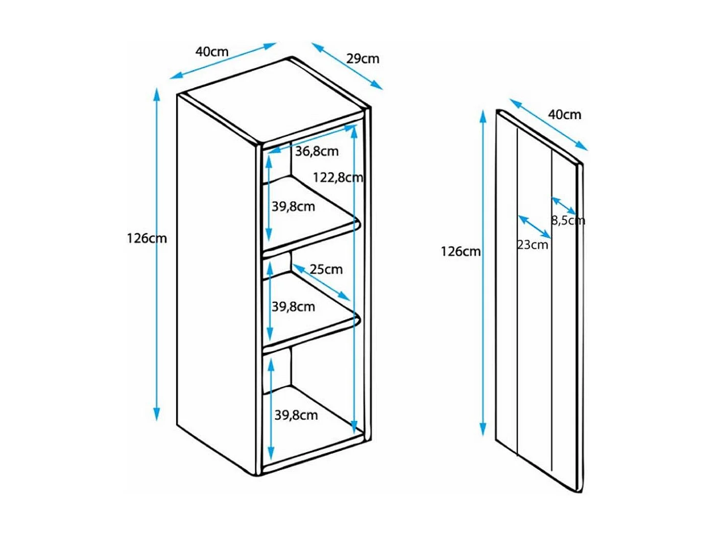 Vitrine pour Salon Salle à manger en Blanc et Noir avec LED 40x29x126cm Luke V2