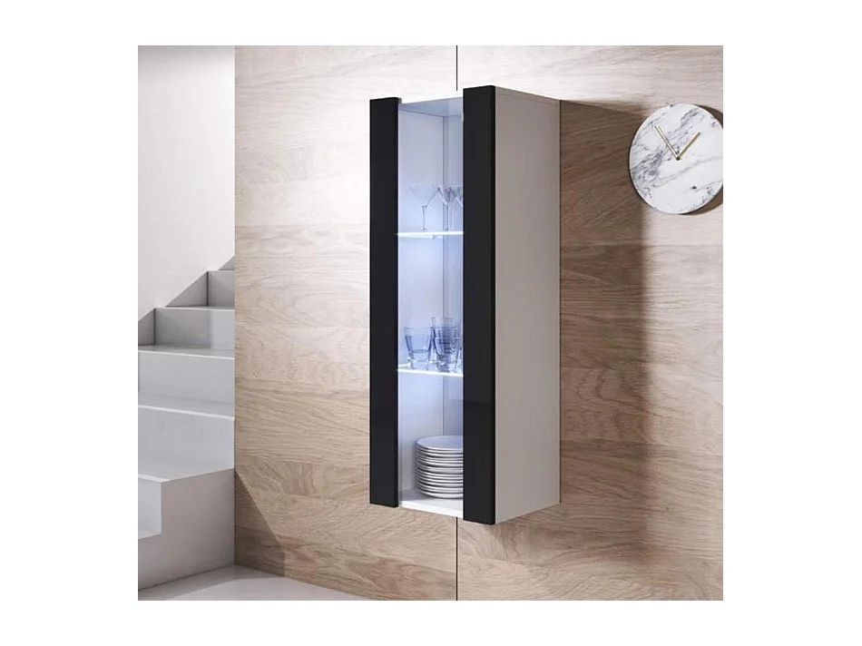 Vitrina para Salón comedor en Blanco y Negro con LED 40x29x126cm Luke V2