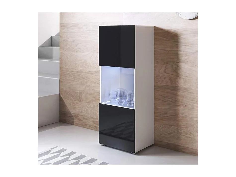Vitrine pour Salon Salle à manger en Blanc et Noir avec LED 40x29x128cm Luke V3
