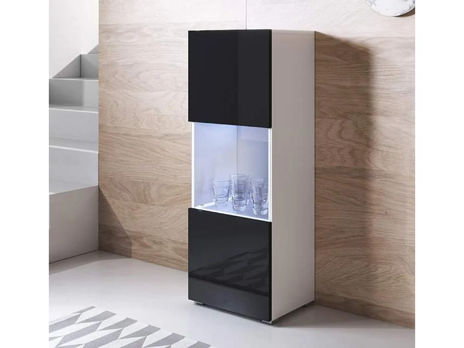 Vitrina para Salón comedor en Blanco y Negro con LED 40x29x128cm Luke V3