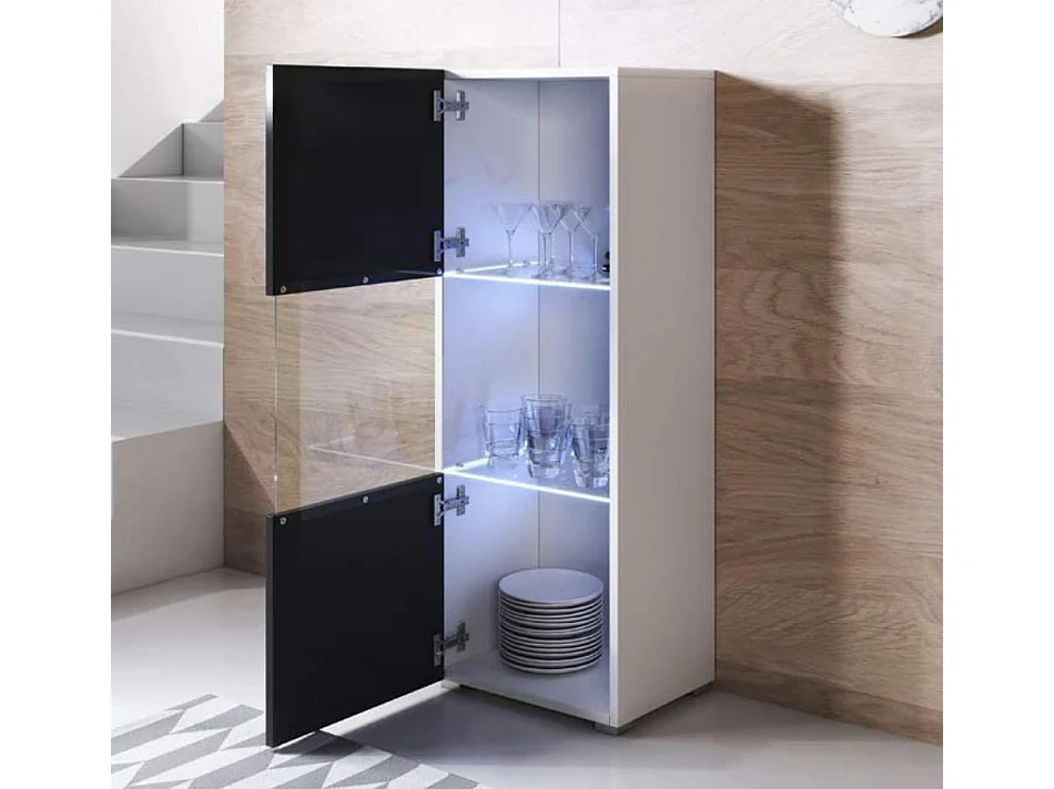 Vitrina para Salón comedor en Blanco y Negro con LED 40x29x128cm Luke V3