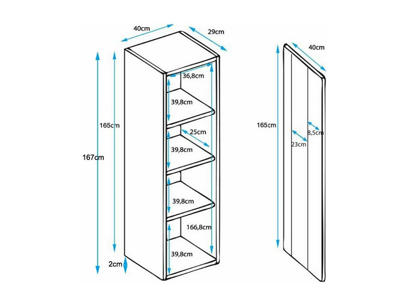 Vitrina para Salón comedor en Negro con LED 40x29x167cm Luke V5
