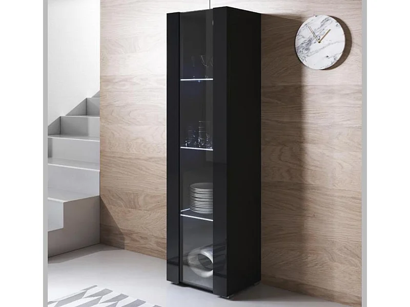 Vitrine pour Salon Salle à manger en Noir avec LED 40x29x167cm Luke V5
