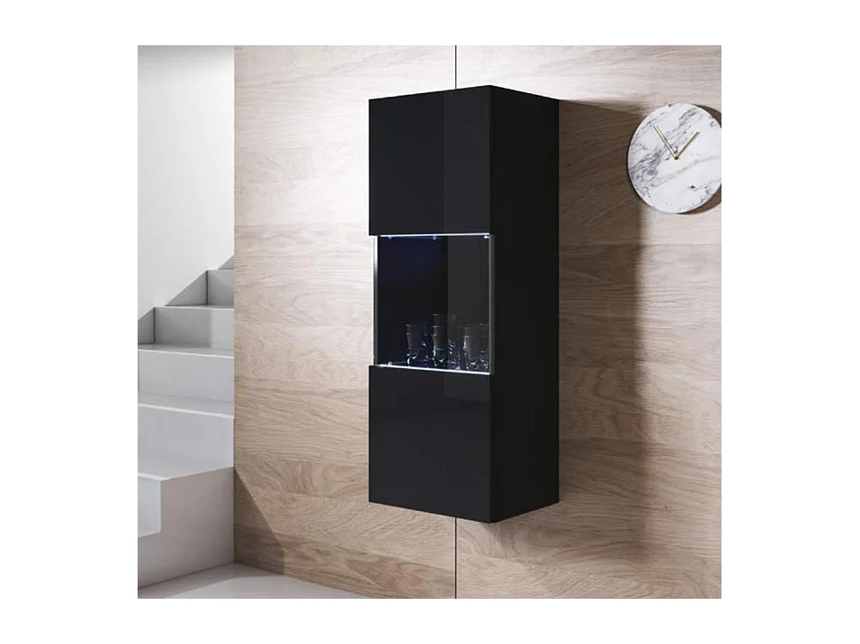 Vitrine pour Salon Salle à manger en Noir avec LED 40x29x126cm Luke V3