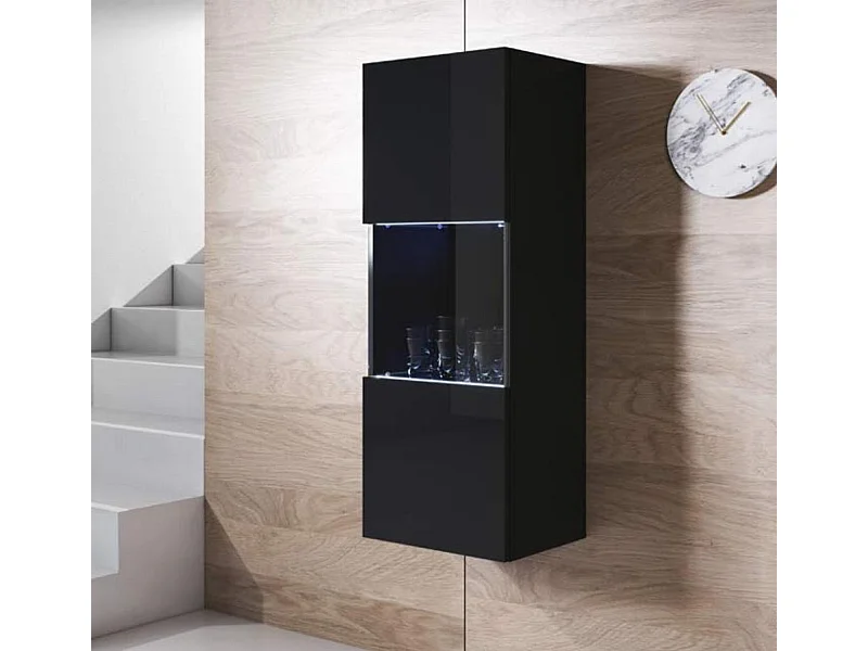 Vitrine pour Salon Salle à manger en Noir avec LED 40x29x126cm Luke V3