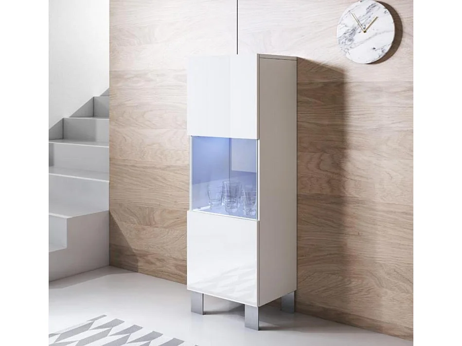 Vitrine pour Salon Salle à manger en Blanc avec LED 40x29x138cm Luke V3