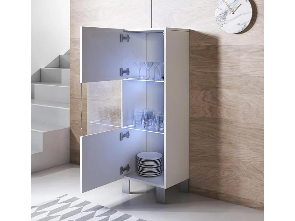 Vitrine pour Salon Salle à manger en Blanc avec LED 40x29x138cm Luke V3