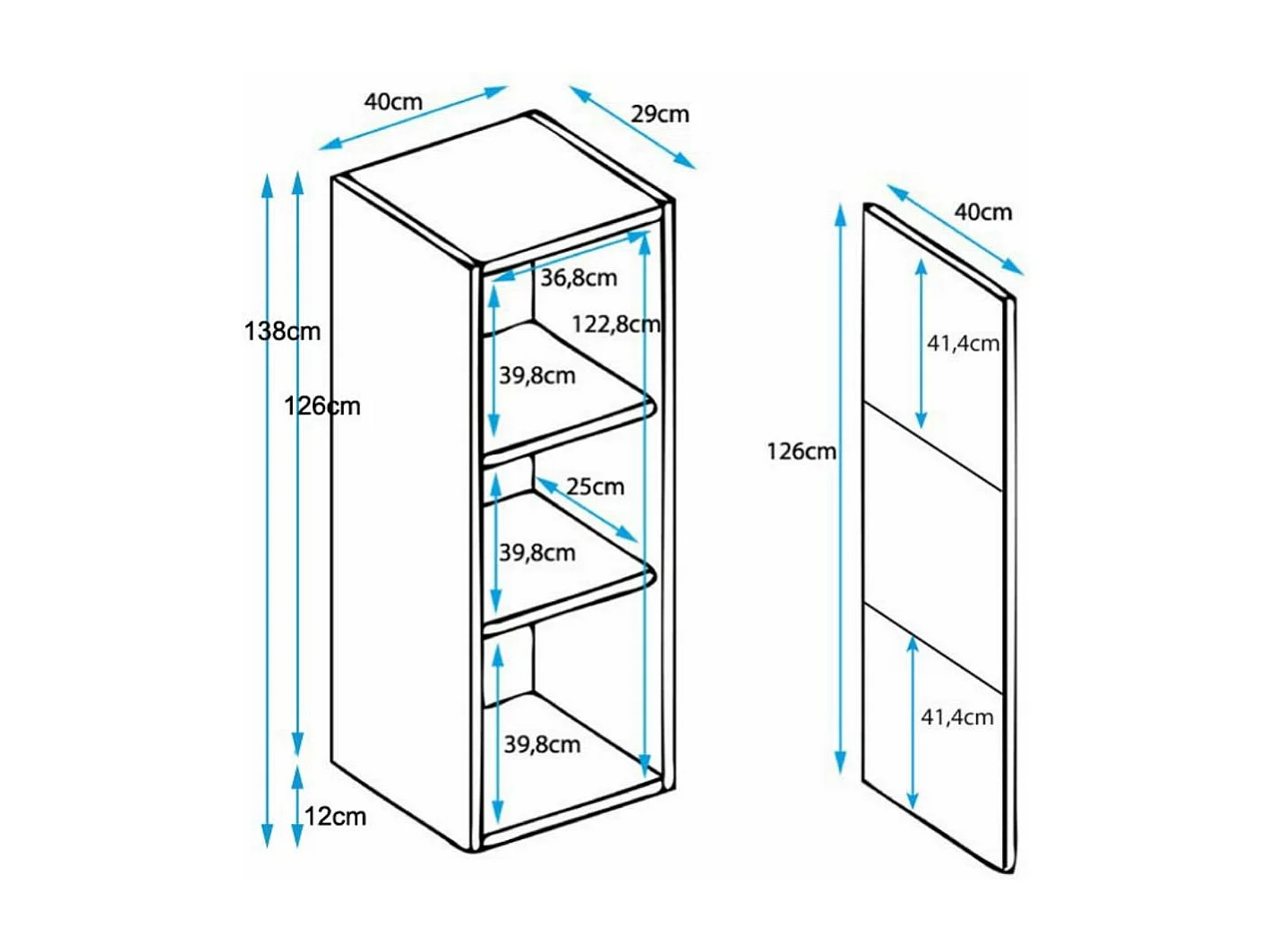 Vitrine pour Salon Salle à manger en Blanc avec LED 40x29x138cm Luke V3