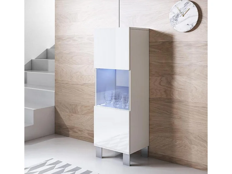 Vitrina para Salón comedor en Blanco con LED 40x29x138cm Luke V3