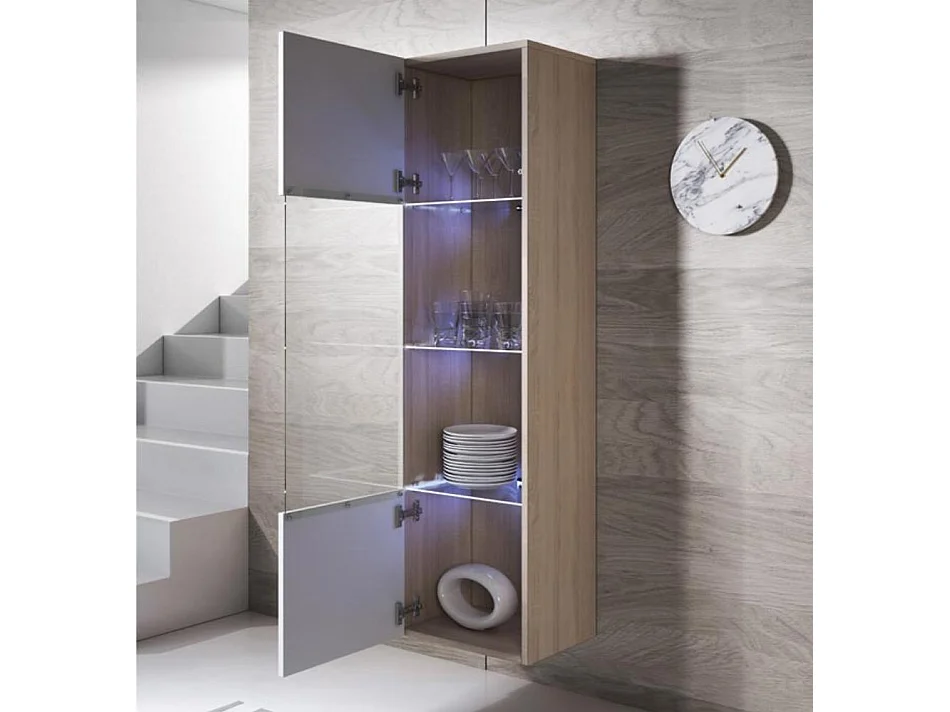 Vitrina para Salón comedor en Sonoma y Blanco con LED 40x29x165cm Luke V6