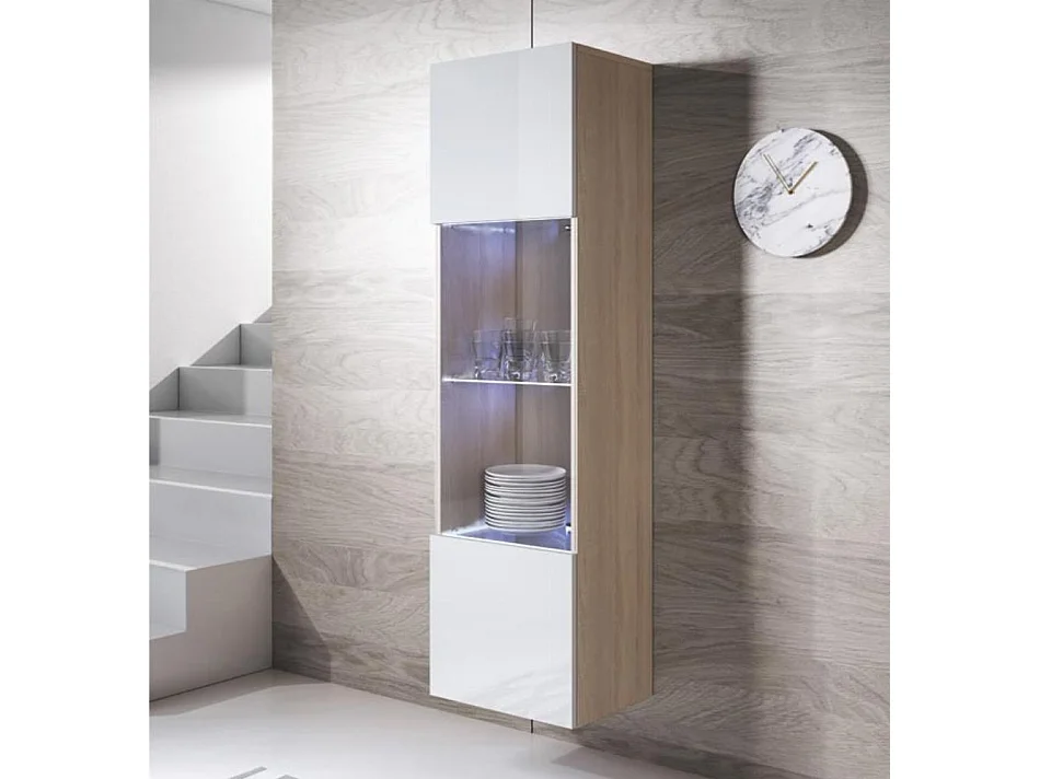 Vitrina para Salón comedor en Sonoma y Blanco con LED 40x29x165cm Luke V6
