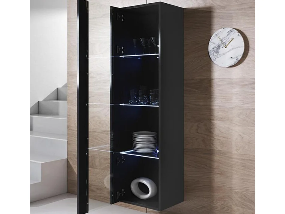 Vitrina para Salón comedor en Negro con LED 40x29x165cm Luke V5