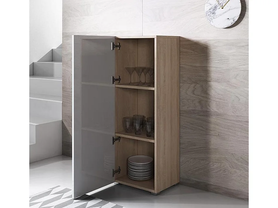 Vitrine pour Salon Salle à manger en Sonoma et Blanc 40x29x128cm Luke V1