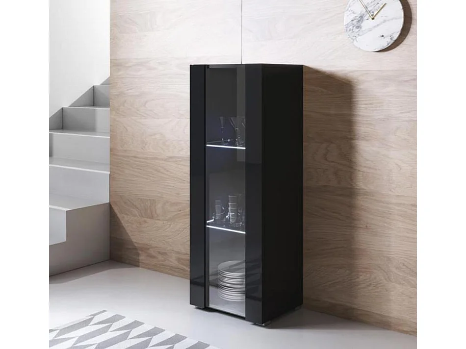 Vitrine pour Salon Salle à manger en Noir avec LED 40x29x128cm Luke V2