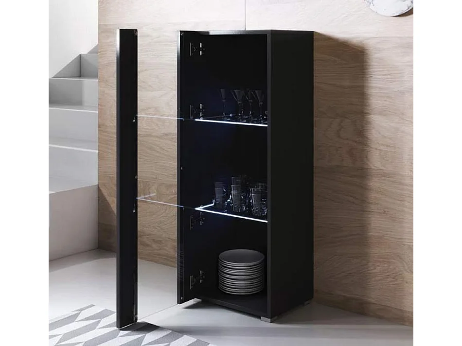 Vitrina para Salón comedor en Negro con LED 40x29x128cm Luke V2