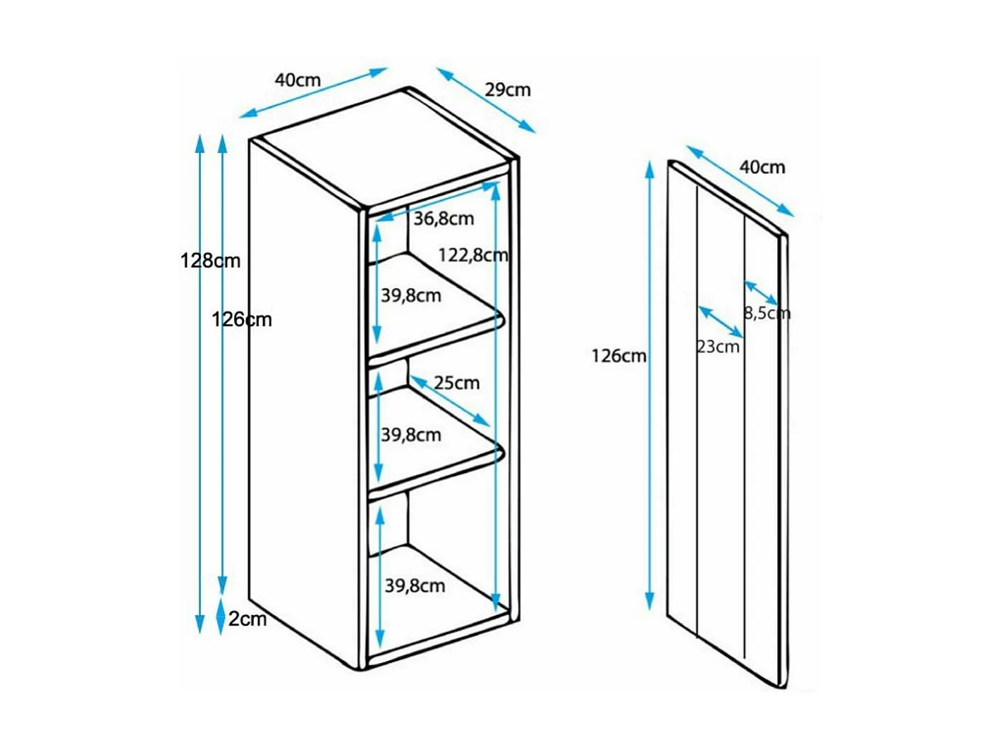 Vitrina para Salón comedor en Negro con LED 40x29x128cm Luke V2