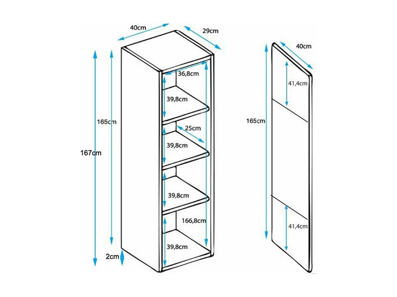 Vitrine pour Salon Salle à manger en Blanc et Noir avec LED 40x29x167cm Luke V6
